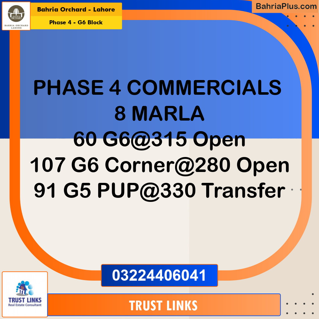 8 Marla Residential Plot for Sale in Phase 4 - G6 Block -  Bahria Orchard, Lahore - (BP-235835)