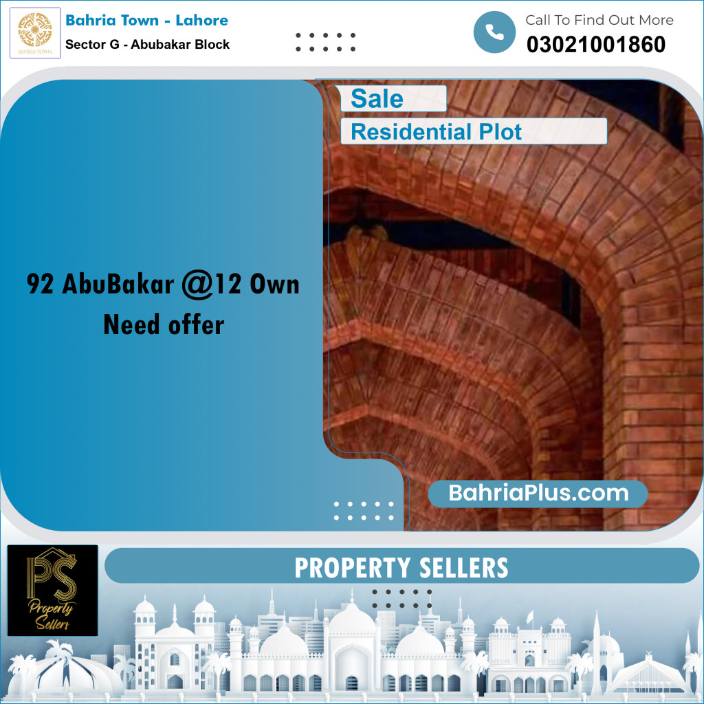 10 Marla Residential Plot for Sale in Sector G - Abubakar Block -  Bahria Town, Lahore - (BP-235876)