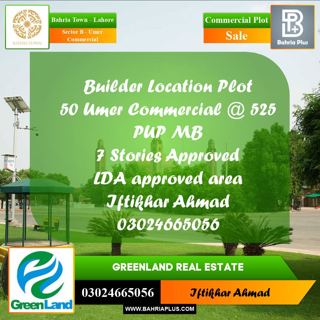 8 Marla Commercial Plot for Sale in Sector B - Umer Commercial -  Bahria Town, Lahore - (BP-235895)