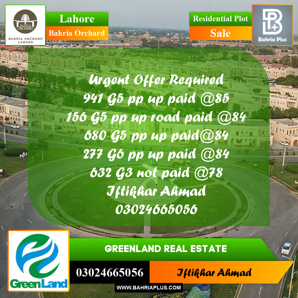 Residential Plot for Sale in Bahria Orchard, Lahore - (BP-235946)