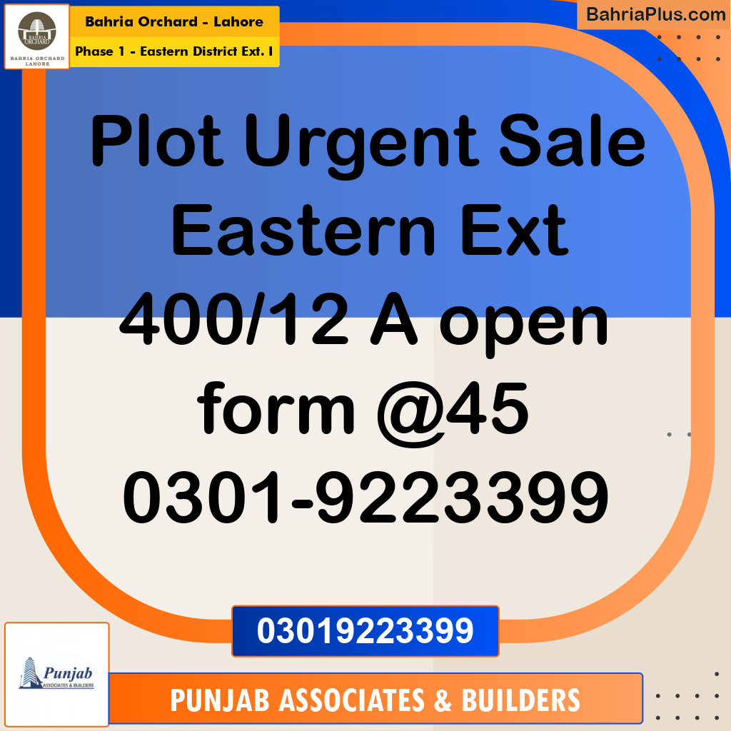 5 Marla Residential Plot for Sale in Phase 1 - Eastern District Ext. I -  Bahria Orchard, Lahore - (BP-235953)