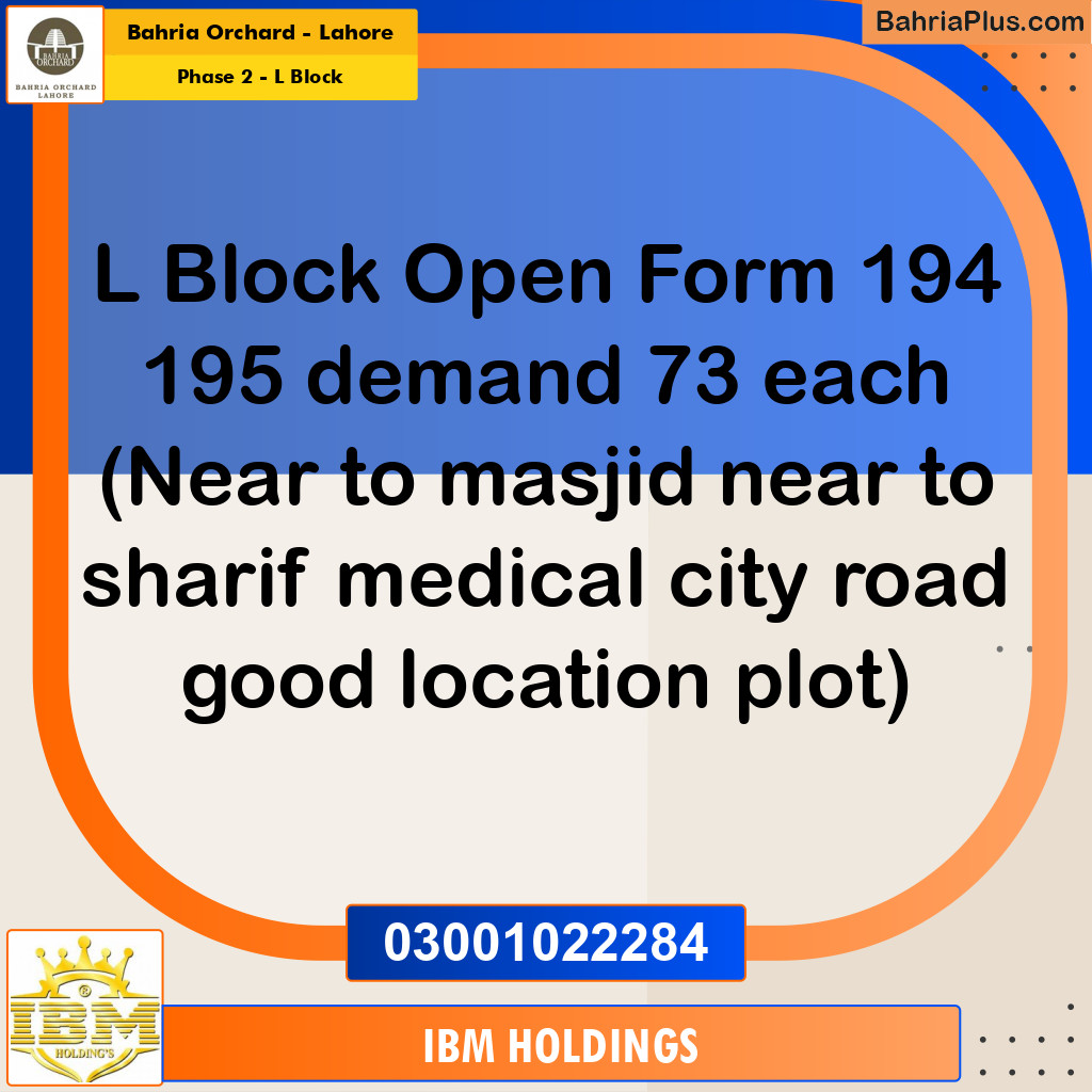 8 Marla Residential Plot for Sale in Phase 2 - L Block -  Bahria Orchard, Lahore - (BP-235964)