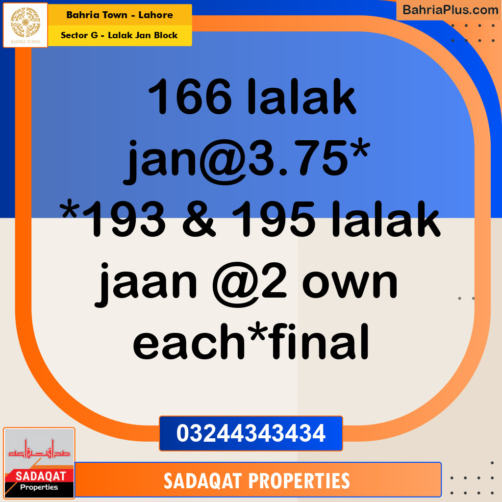 5 Marla Residential Plot for Sale in Sector G - Lalak Jan Block -  Bahria Town, Lahore - (BP-236000)