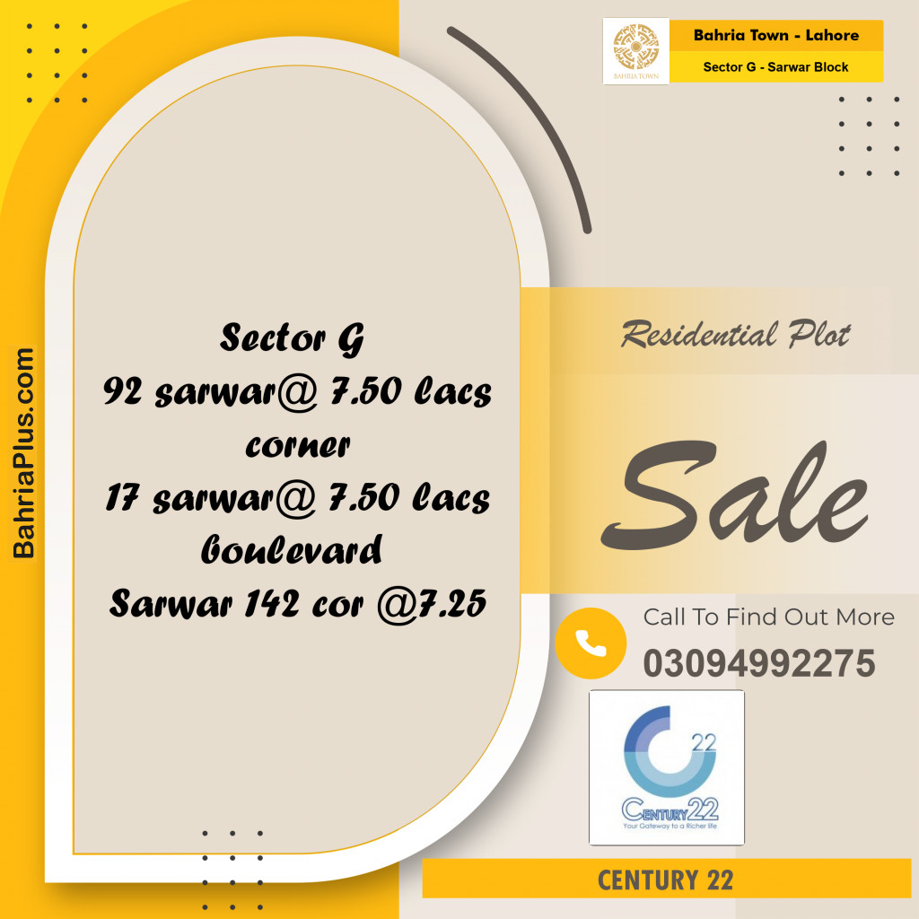 5 Marla Residential Plot for Sale in Sector G - Sarwar Block -  Bahria Town, Lahore - (BP-236001)