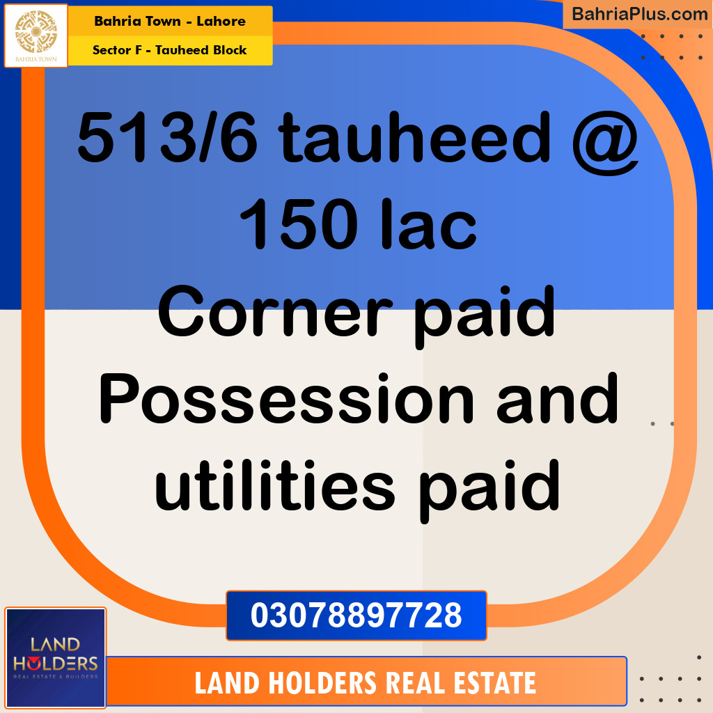10 Marla Residential Plot for Sale in Sector F - Tauheed Block -  Bahria Town, Lahore - (BP-236036)