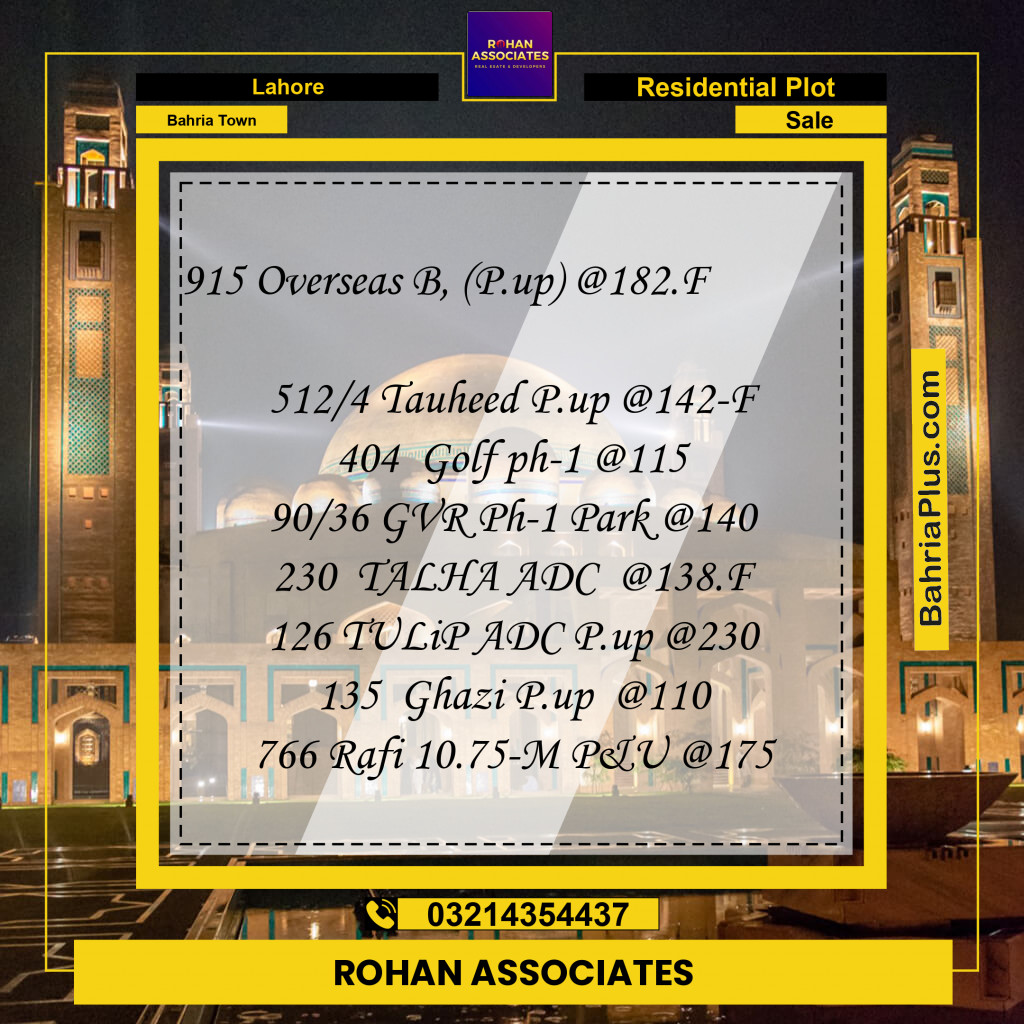 Residential Plot for Sale in Bahria Town, Lahore - (BP-236042)