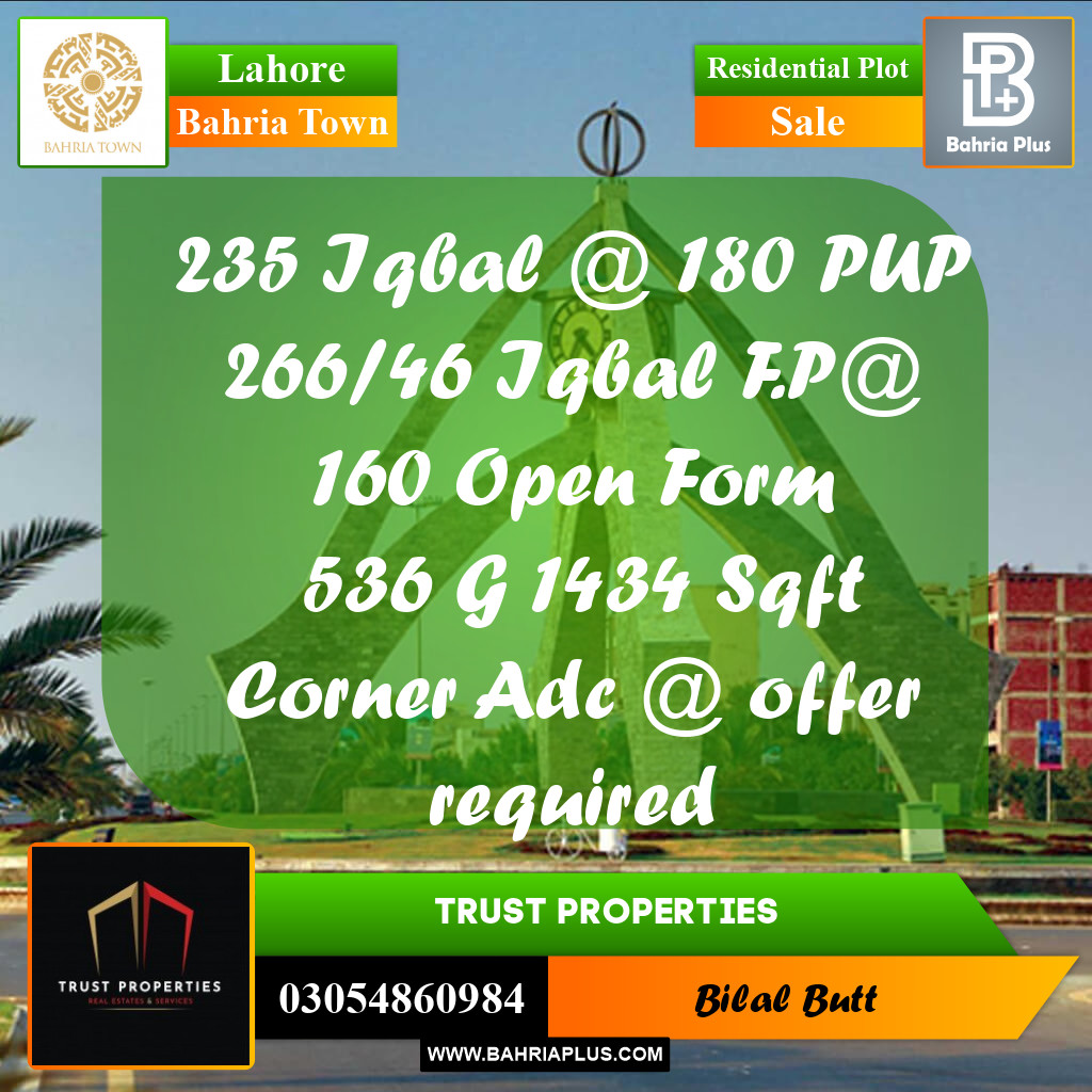 Residential Plot for Sale in Bahria Town, Lahore - (BP-236048)