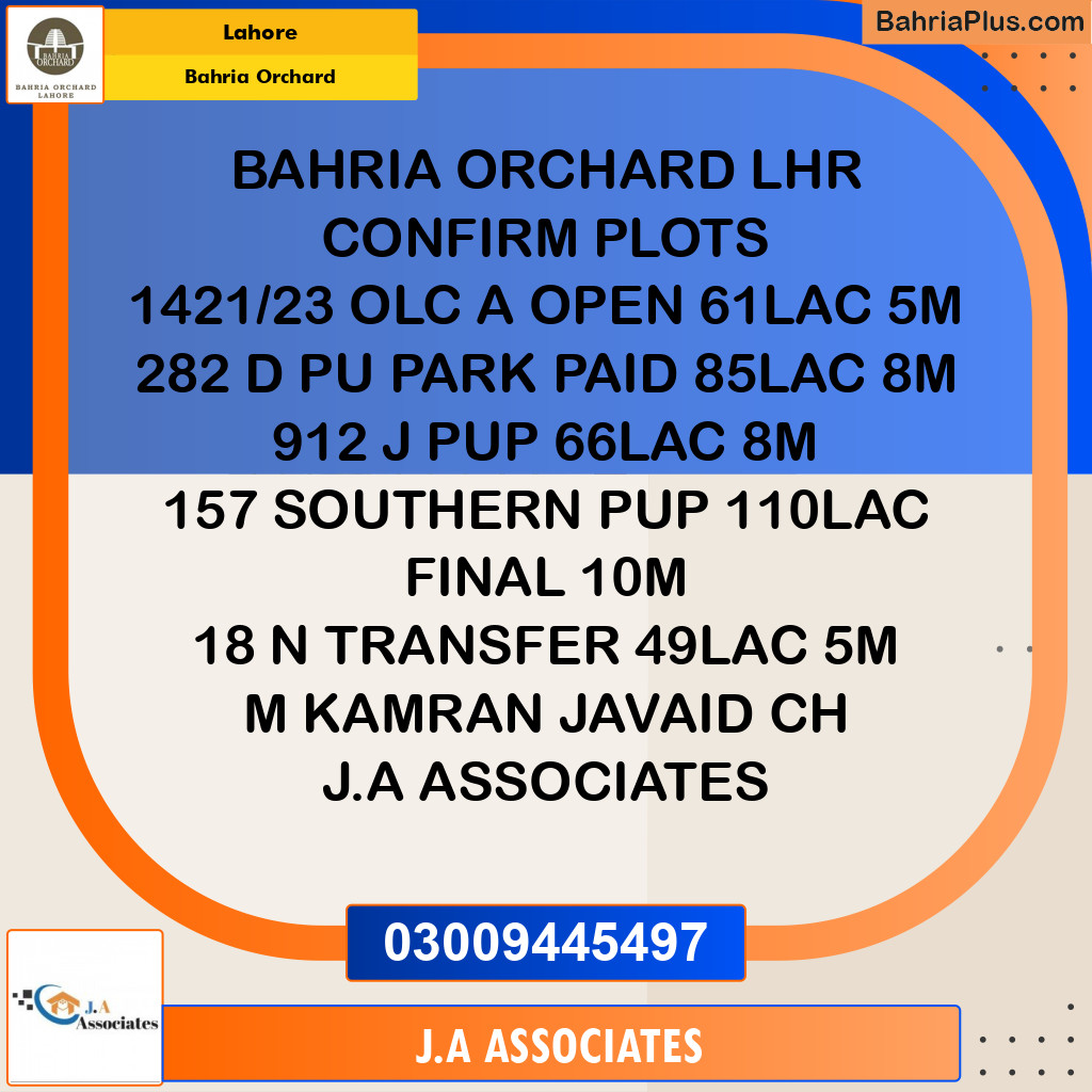 Residential Plot for Sale in Bahria Orchard, Lahore - (BP-236050)