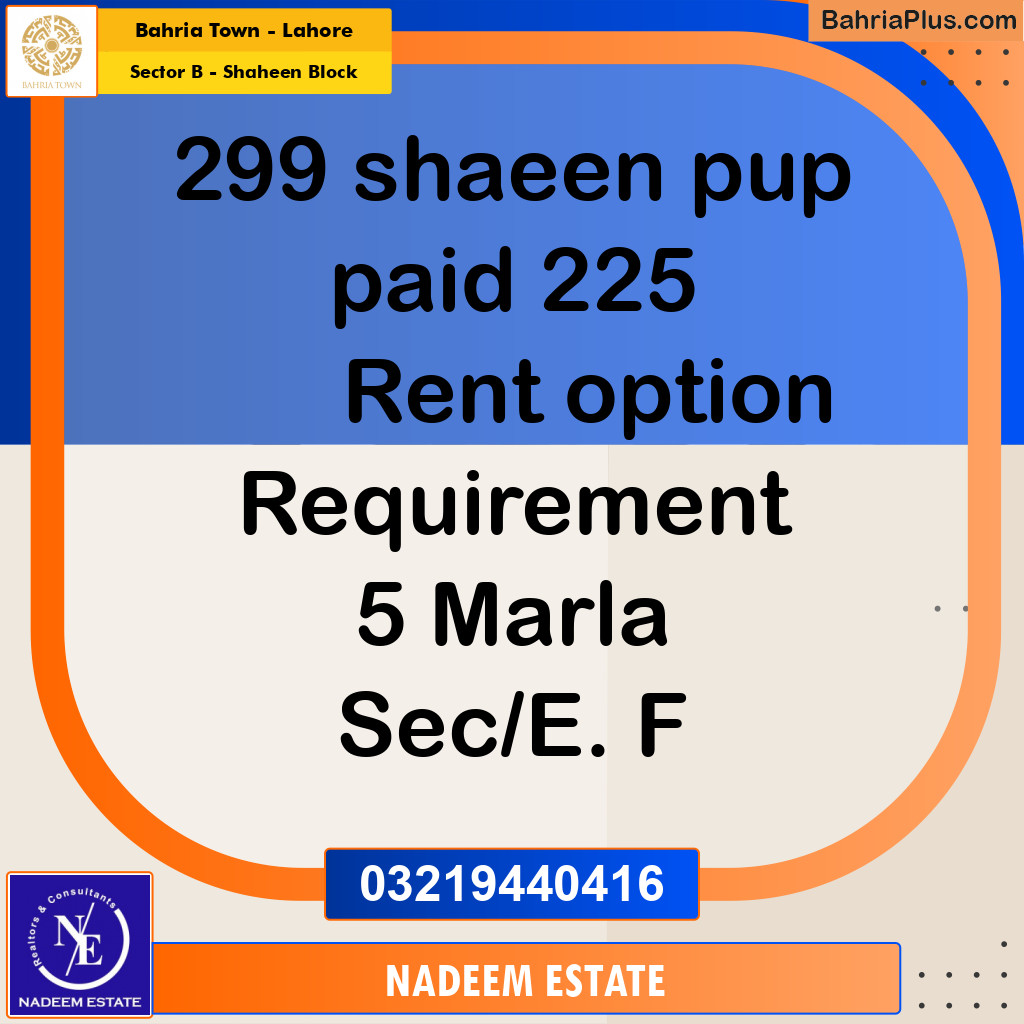 Residential Plot for Sale in Sector B - Shaheen Block -  Bahria Town, Lahore - (BP-236075)