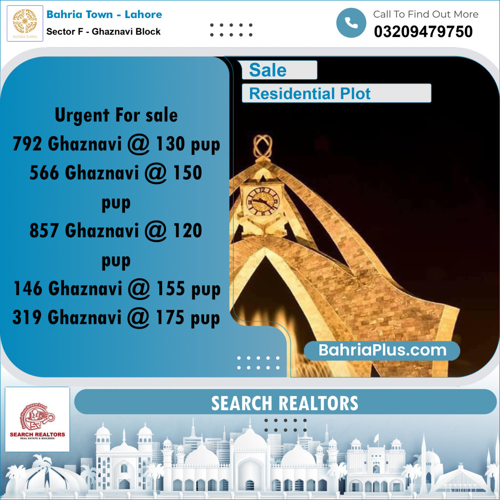 10 Marla Residential Plot for Sale in Sector F - Ghaznavi Block -  Bahria Town, Lahore - (BP-236097)