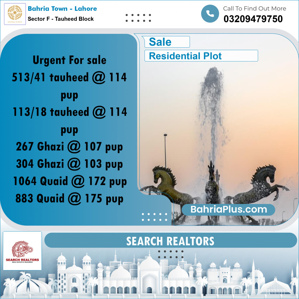 10 Marla Residential Plot for Sale in Sector F - Tauheed Block -  Bahria Town, Lahore - (BP-236100)