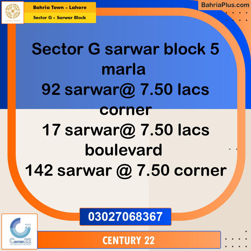 Residential Plot for Sale in Sector G - Sarwar Block -  Bahria Town, Lahore - (BP-236113)