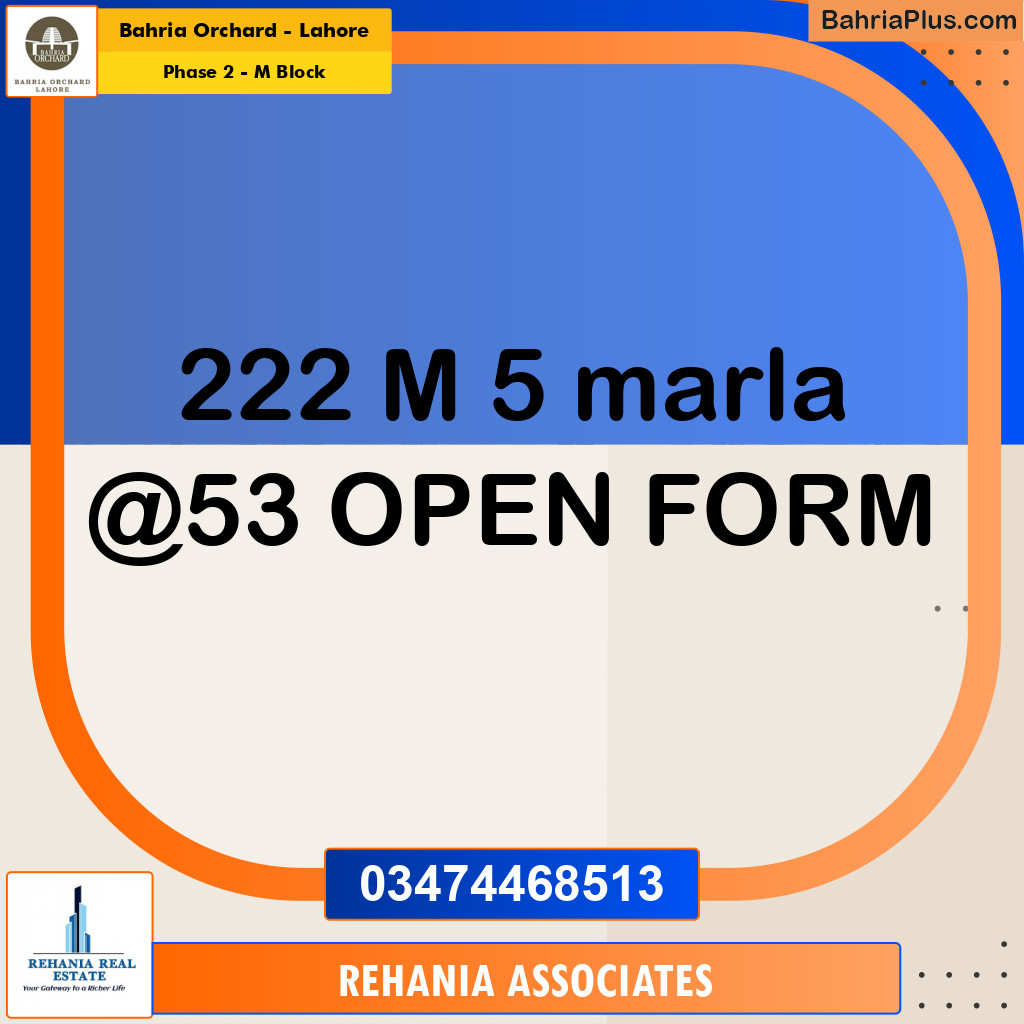 5 Marla Residential Plot for Sale in Phase 2 - M Block -  Bahria Orchard, Lahore - (BP-236128)