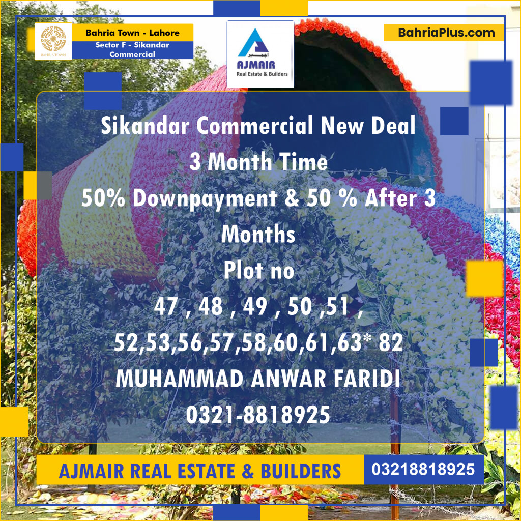 5 Marla Commercial Plot for Sale in Sector F - Sikandar Commercial -  Bahria Town, Lahore - (BP-236138)
