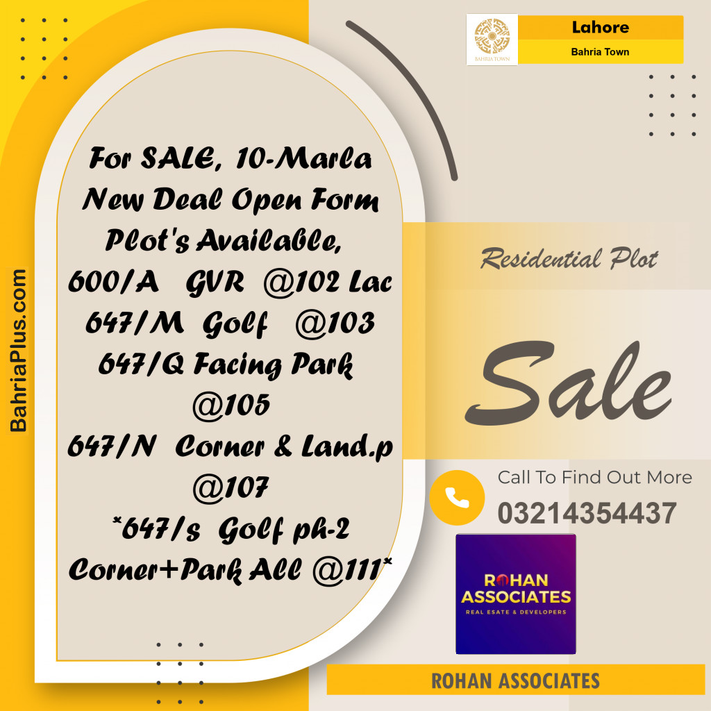 Residential Plot for Sale in Bahria Town, Lahore - (BP-236157)