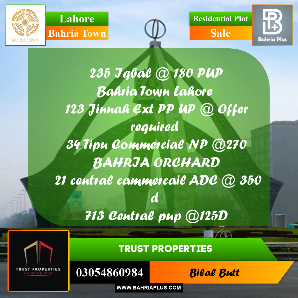 Residential Plot for Sale in Bahria Town, Lahore - (BP-236192)