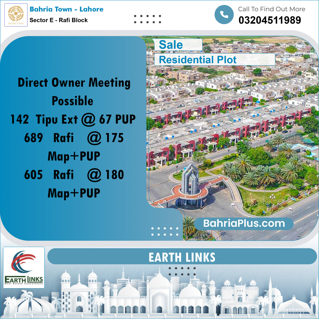 10 Marla Residential Plot for Sale in Sector E - Rafi Block -  Bahria Town, Lahore - (BP-236198)
