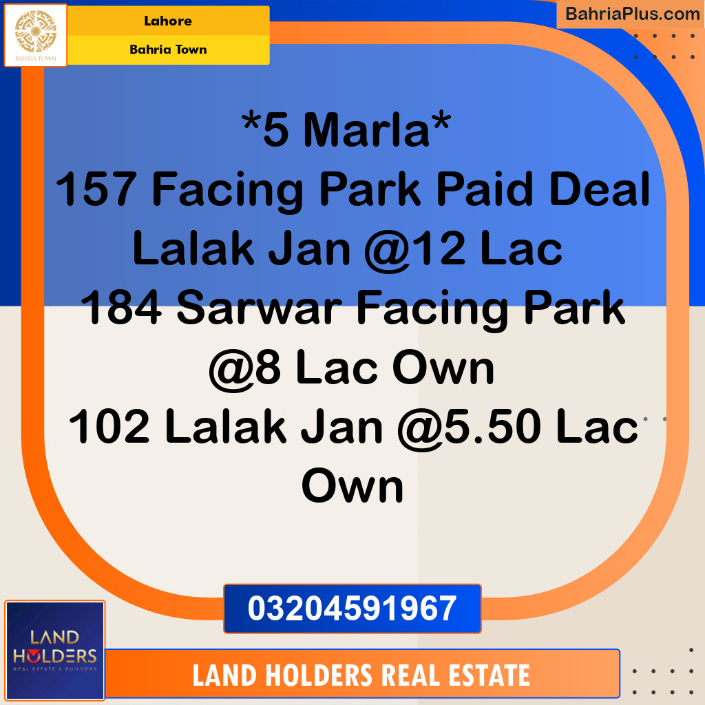 Residential Plot for Sale in Bahria Town, Lahore - (BP-236214)