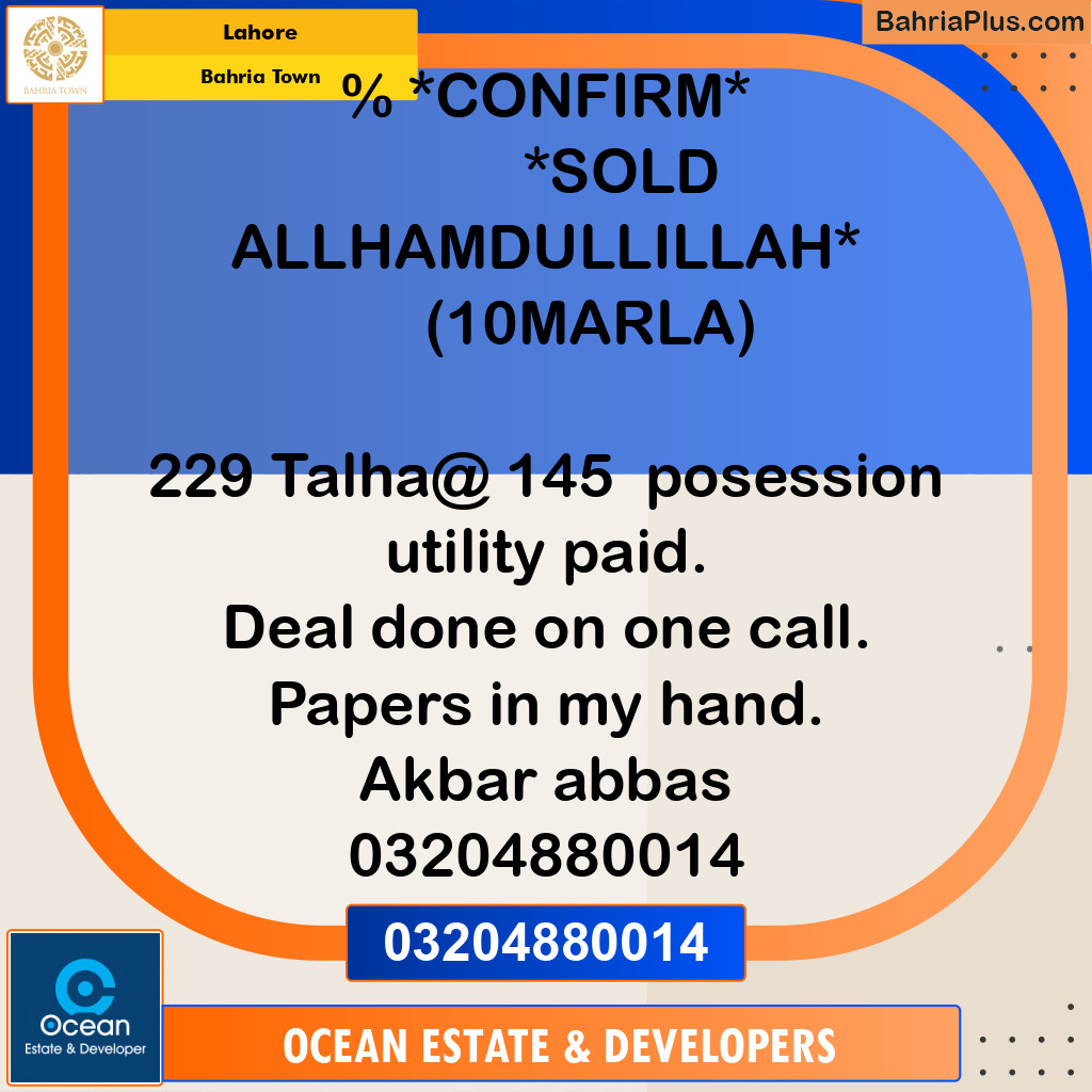 Residential Plot for Sale in Bahria Town, Lahore - (BP-236241)