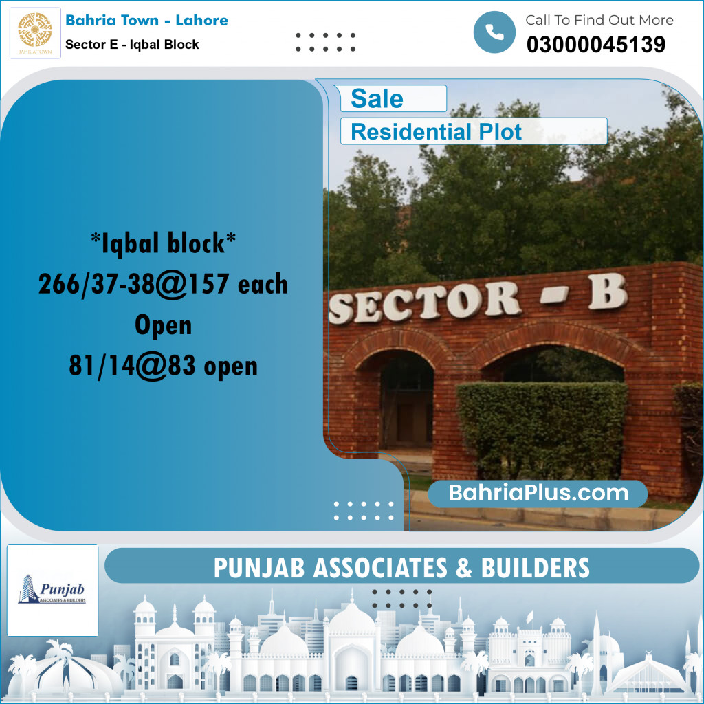 10 Marla Residential Plot for Sale in Sector E - Iqbal Block -  Bahria Town, Lahore - (BP-236273)