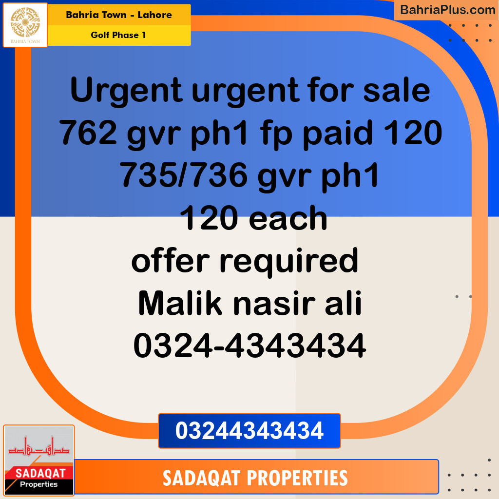10 Marla Residential Plot for Sale in Golf Phase 1 -  Bahria Town, Lahore - (BP-236308)
