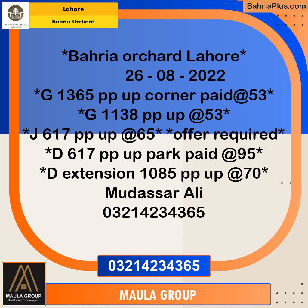 Residential Plot for Sale in Bahria Orchard, Lahore - (BP-236314)