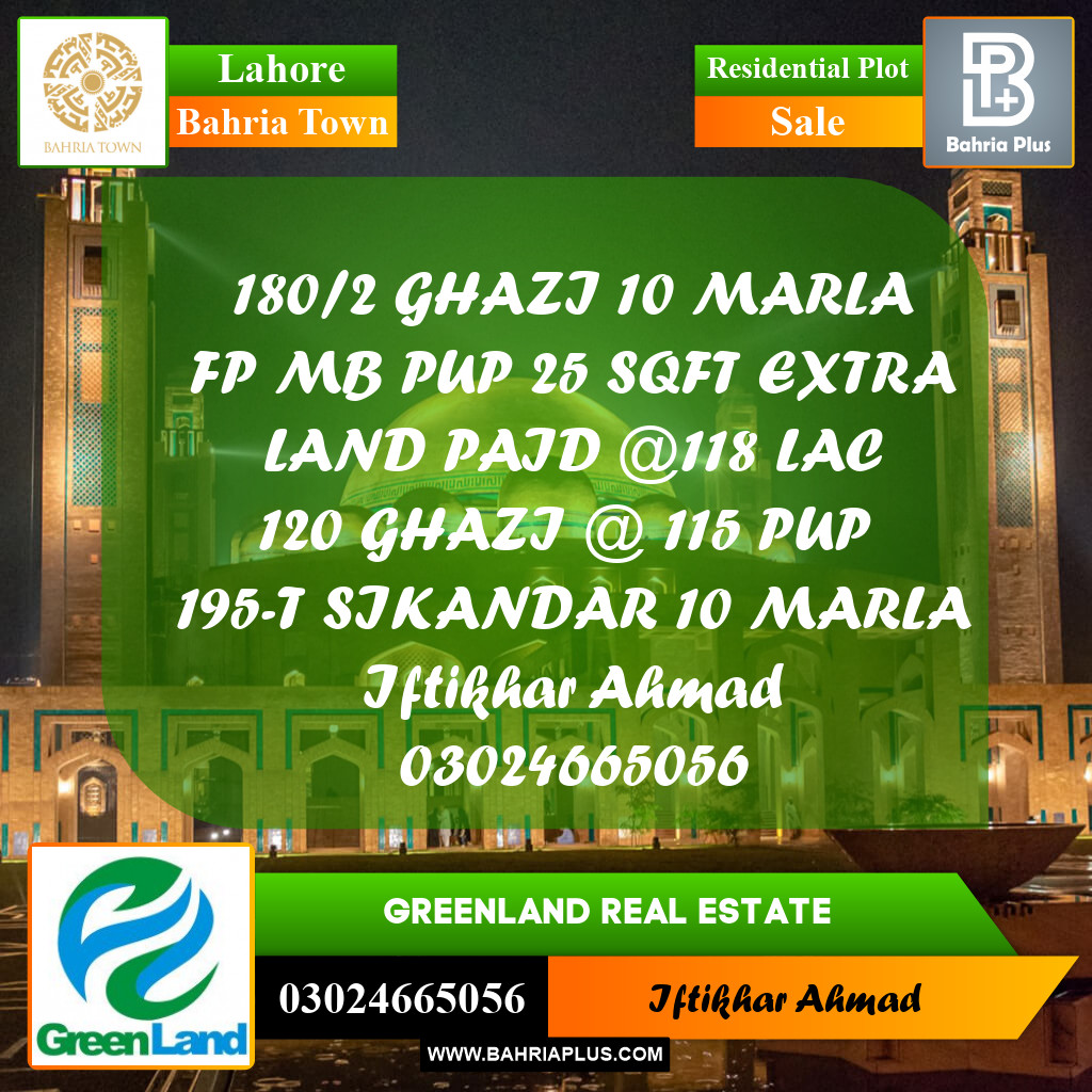 10 Marla Residential Plot for Sale in Bahria Town, Lahore - (BP-236318)