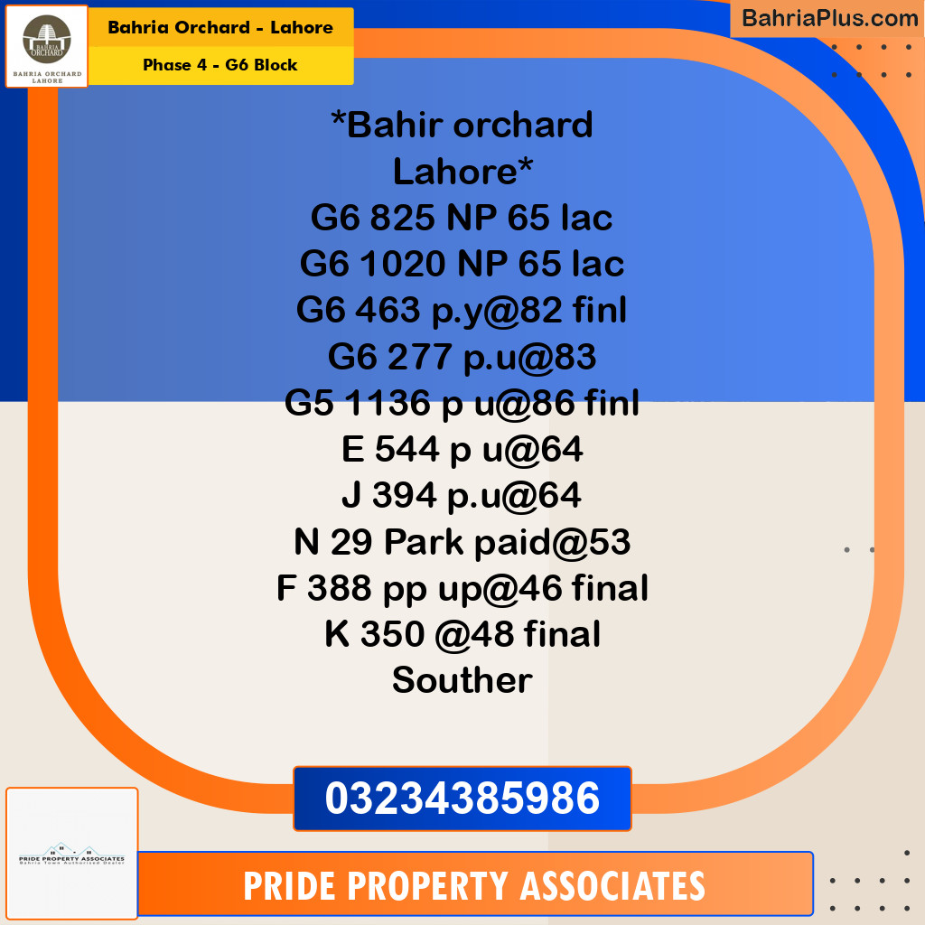 10 Marla Residential Plot for Sale in Phase 4 - G6 Block -  Bahria Orchard, Lahore - (BP-236327)