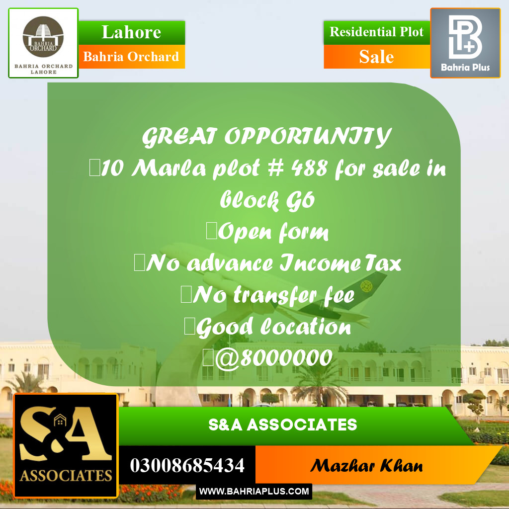 10 Marla Residential Plot for Sale in Bahria Orchard, Lahore - (BP-236333)