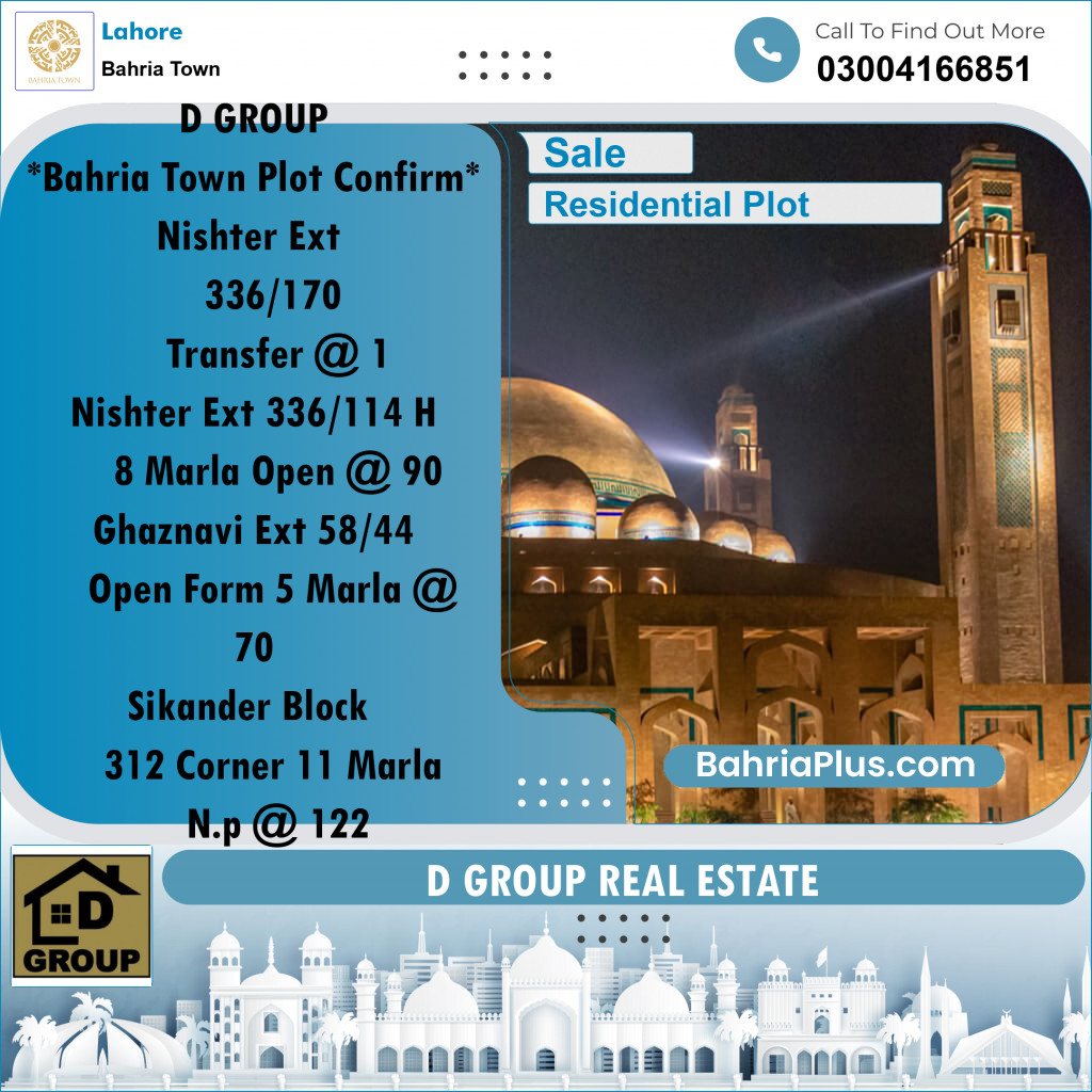 Residential Plot for Sale in Bahria Town, Lahore - (BP-236353)