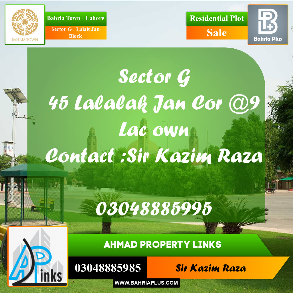 5 Marla Residential Plot for Sale in Sector G - Lalak Jan Block -  Bahria Town, Lahore - (BP-236357)