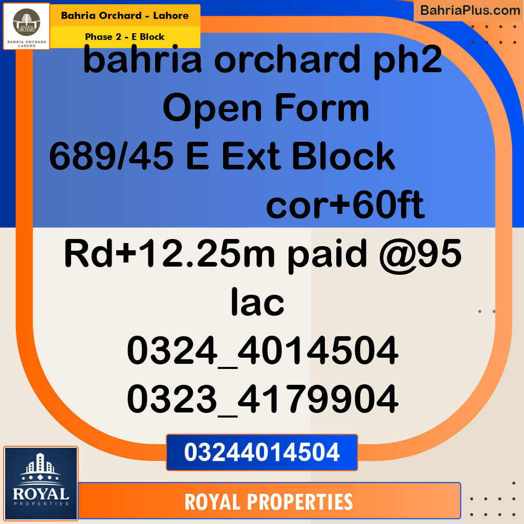 Residential Plot for Sale in Phase 2 - E Block -  Bahria Orchard, Lahore - (BP-236358)