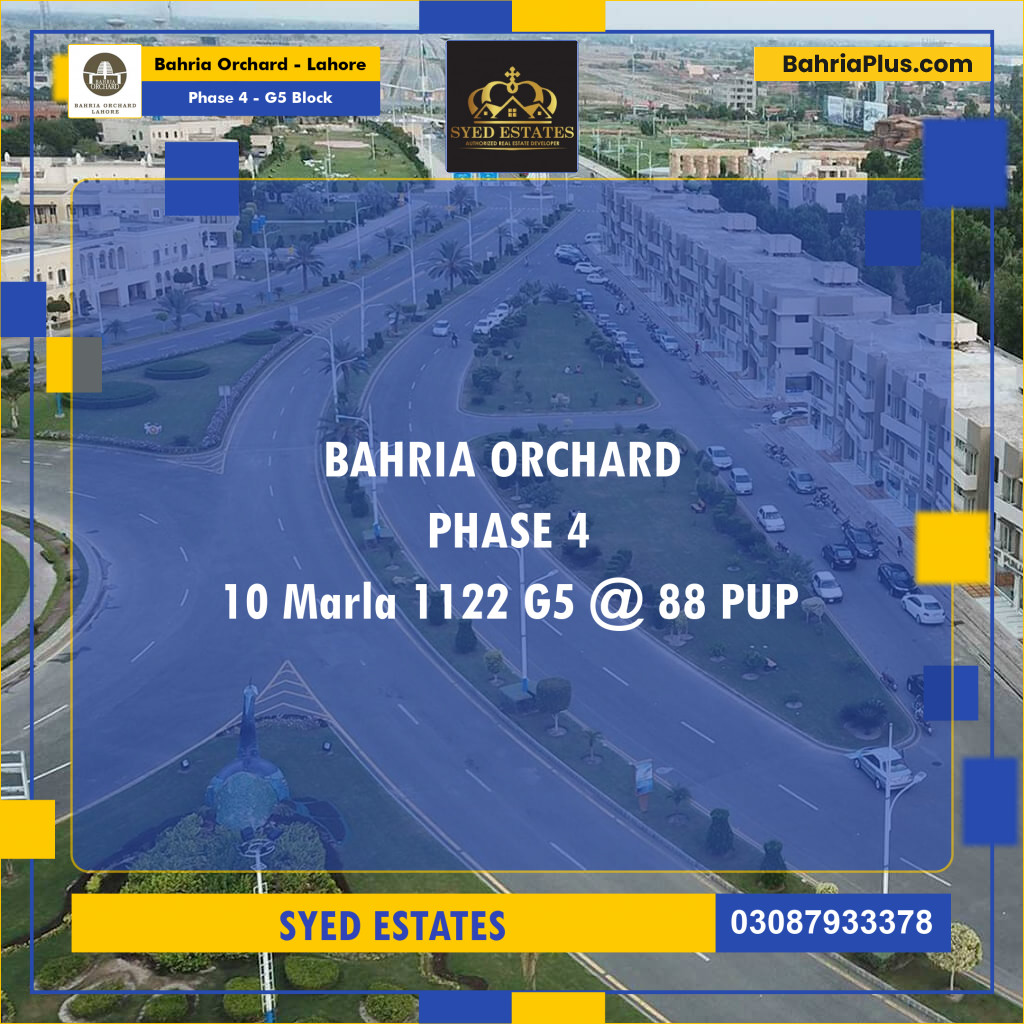 10 Marla Residential Plot for Sale in Phase 4 - G5 Block -  Bahria Orchard, Lahore - (BP-236488)
