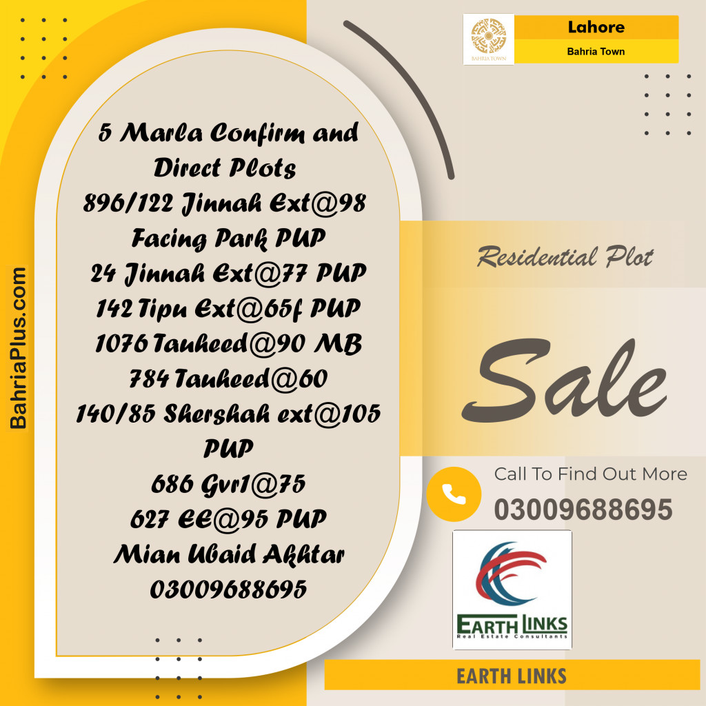 Residential Plot for Sale in Bahria Town, Lahore - (BP-236592)