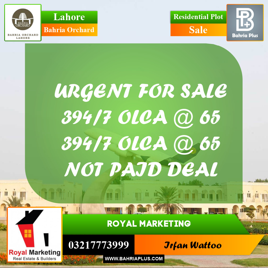 Residential Plot for Sale in Bahria Orchard, Lahore - (BP-236638)