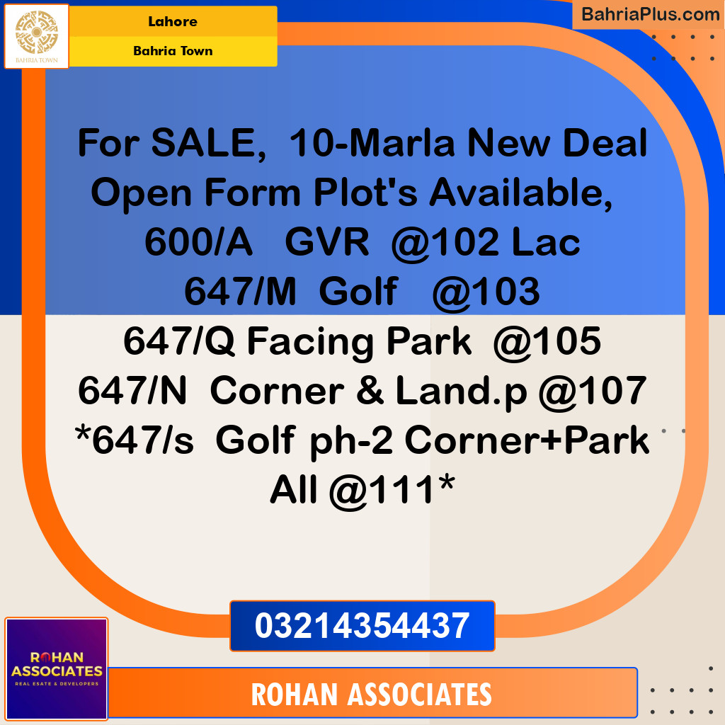 Residential Plot for Sale in Bahria Town, Lahore - (BP-236647)