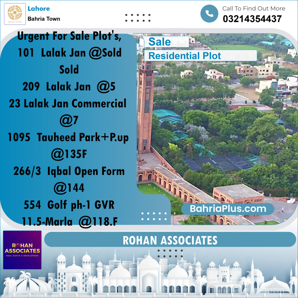 Residential Plot for Sale in Bahria Town, Lahore - (BP-236648)