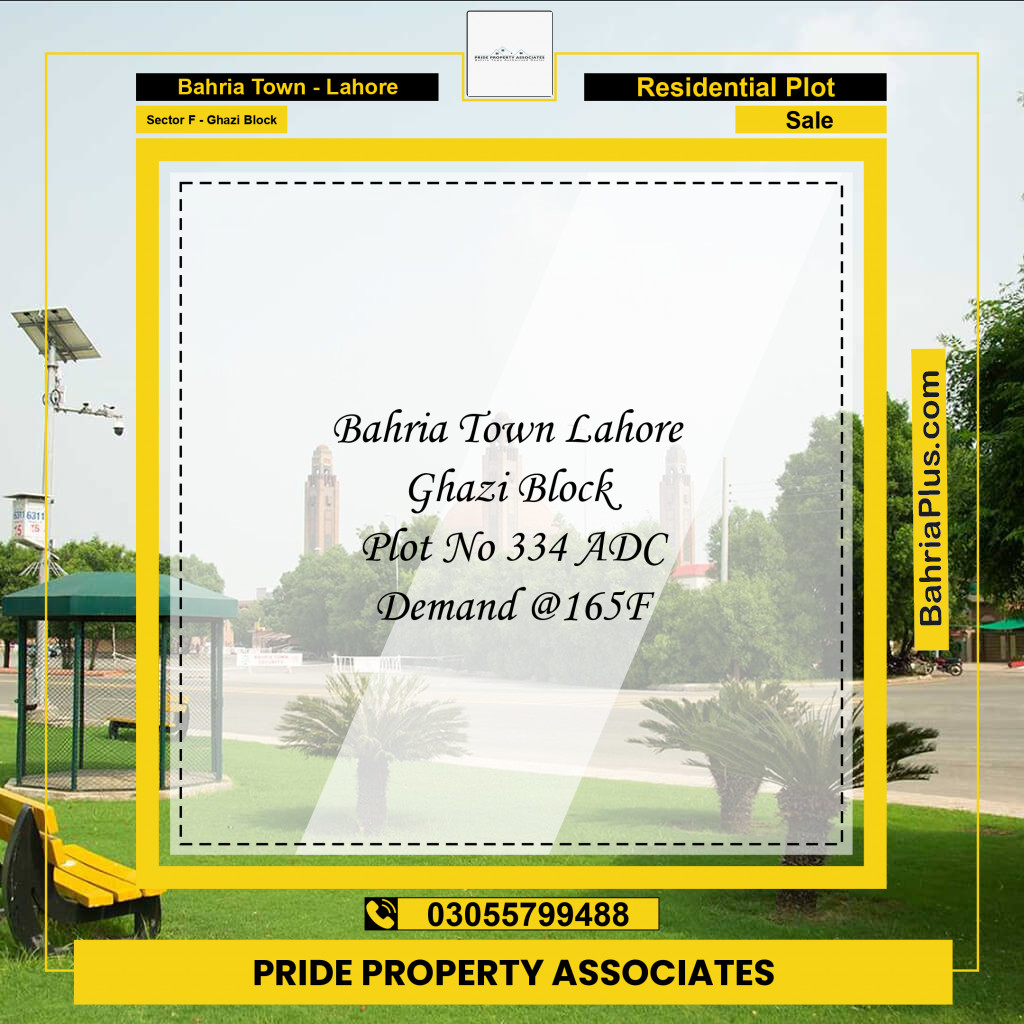 11 Marla Residential Plot for Sale in Sector F - Ghazi Block -  Bahria Town, Lahore - (BP-236725)