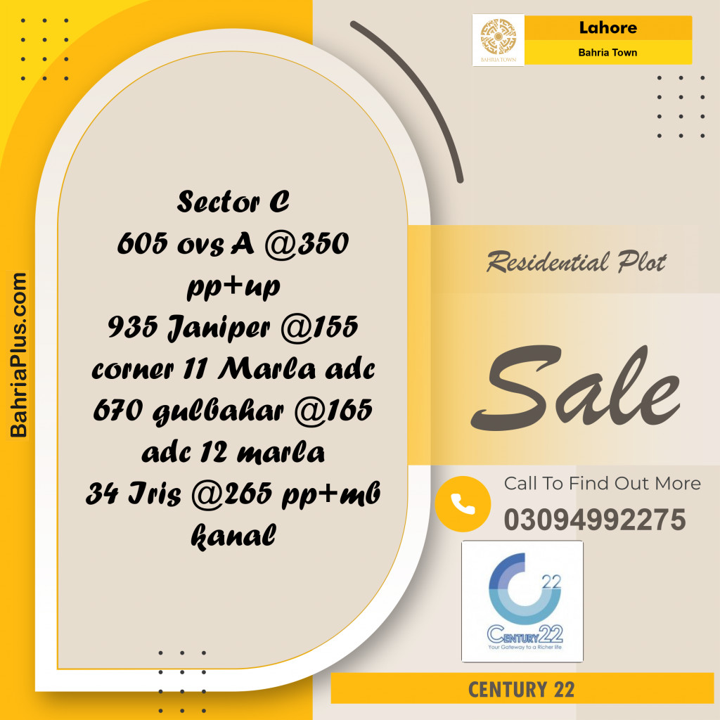 Residential Plot for Sale in Bahria Town, Lahore - (BP-236748)