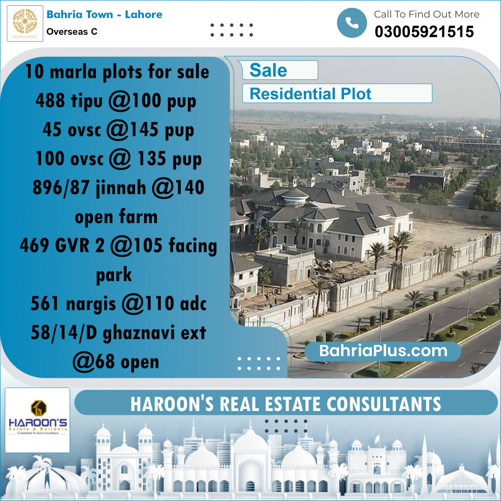 10 Marla Residential Plot for Sale in Overseas C -  Bahria Town, Lahore - (BP-236768)