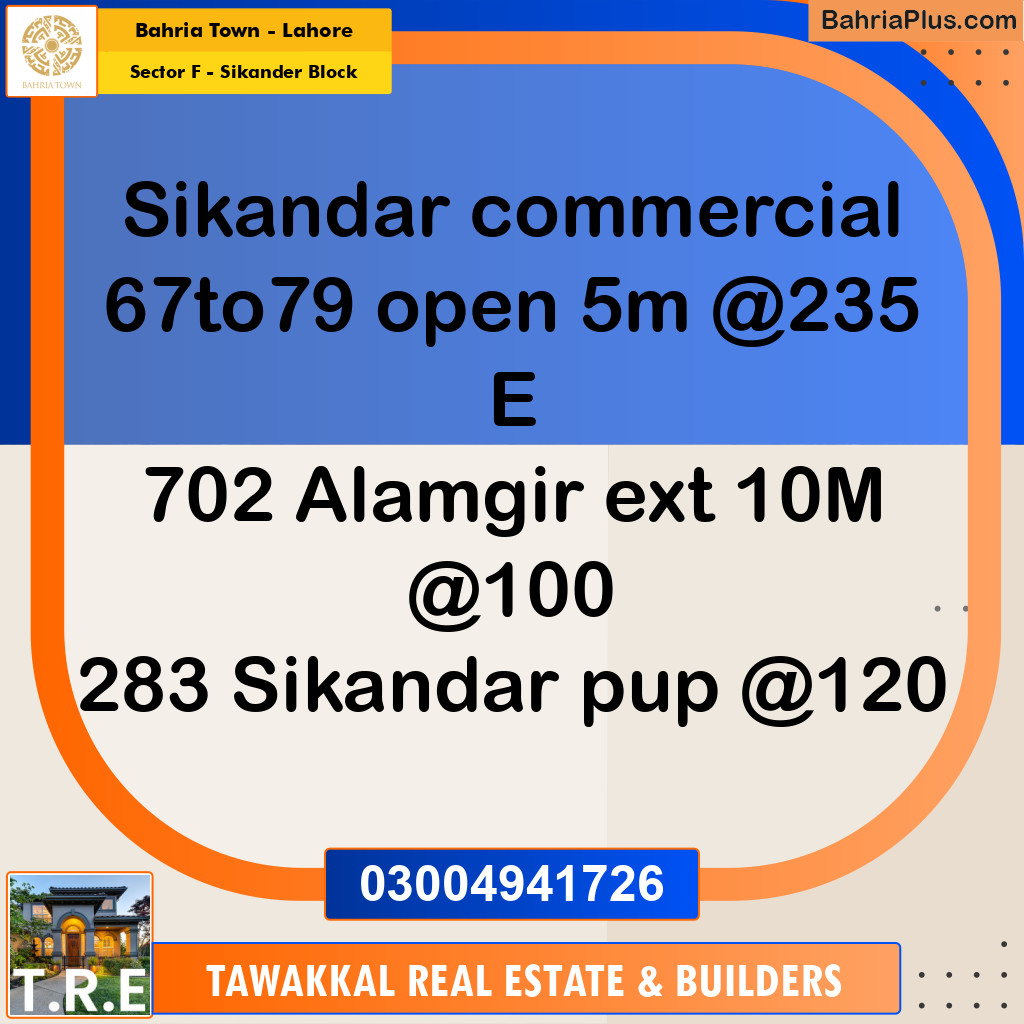 5 Marla Residential Plot for Sale in Sector F - Sikander Block -  Bahria Town, Lahore - (BP-236773)