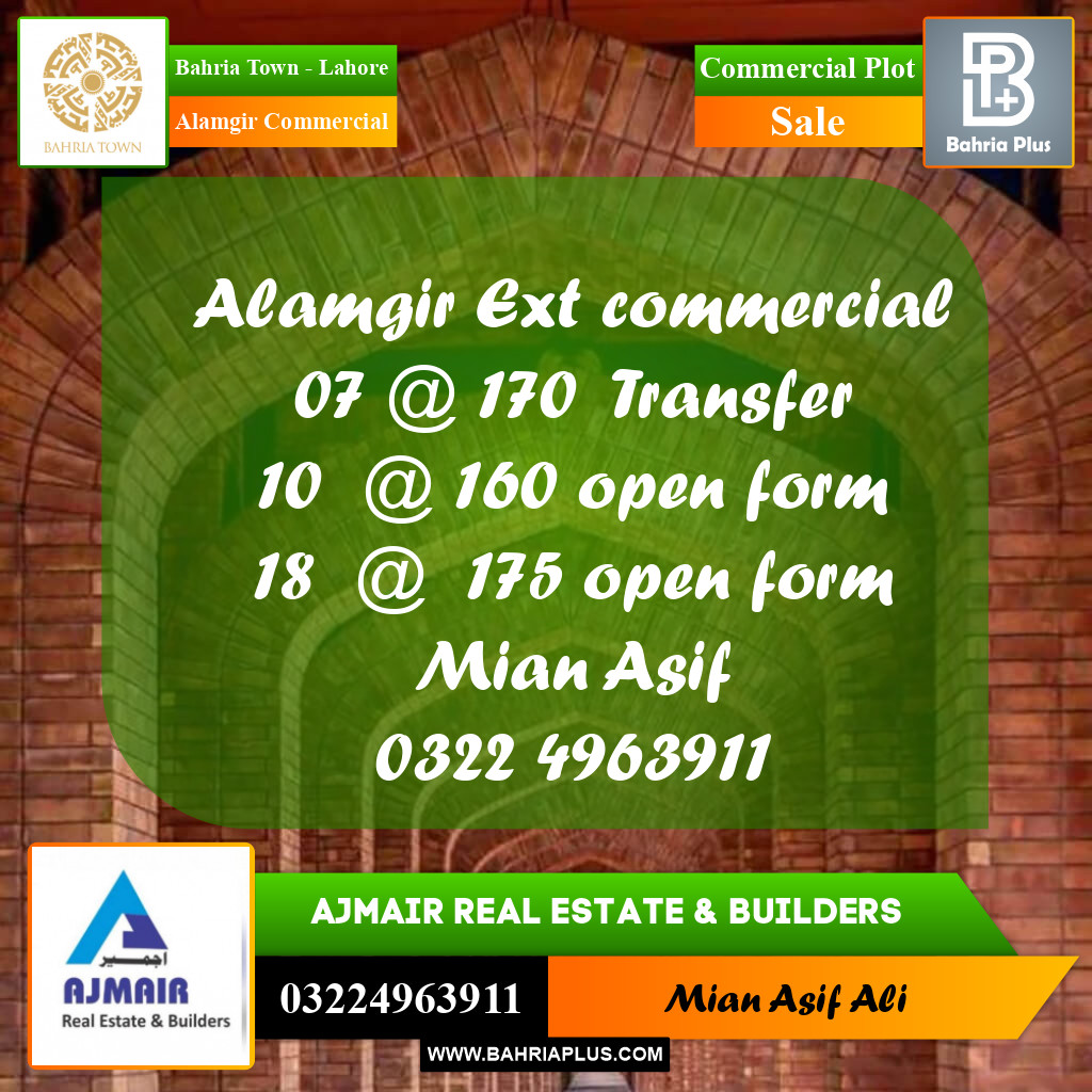 Commercial Plot for Sale in Alamgir Commercial -  Bahria Town, Lahore - (BP-236780)