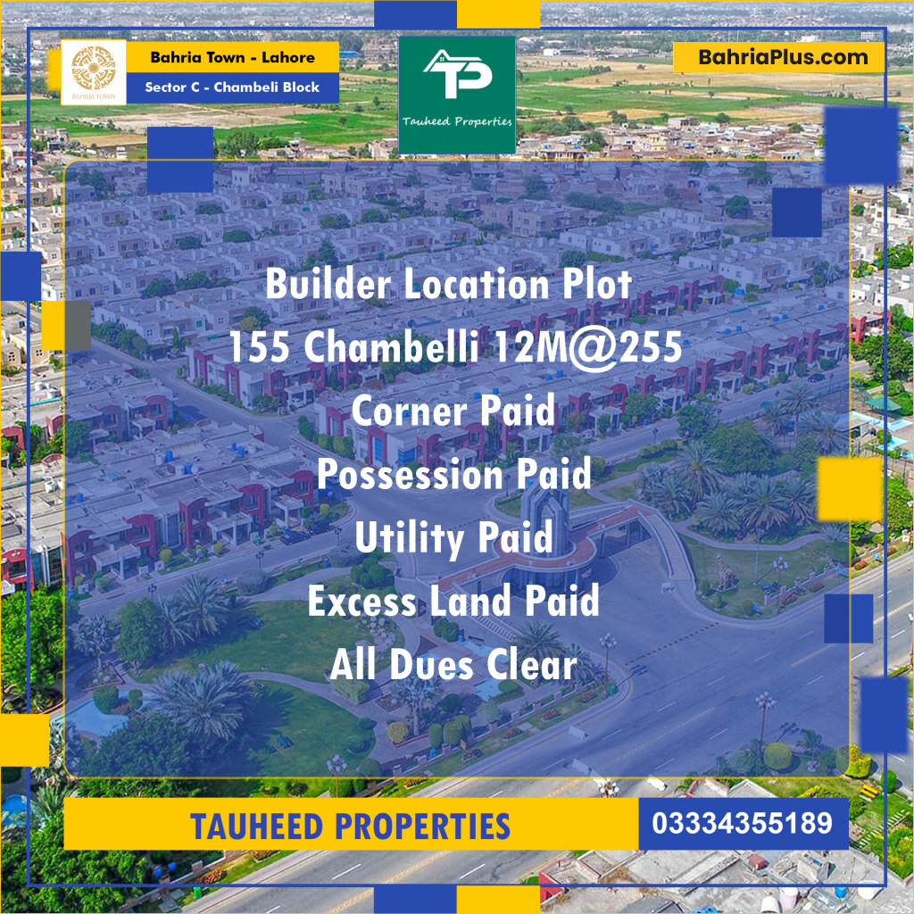 12 Marla Residential Plot for Sale in Sector C - Chambeli Block -  Bahria Town, Lahore - (BP-236858)