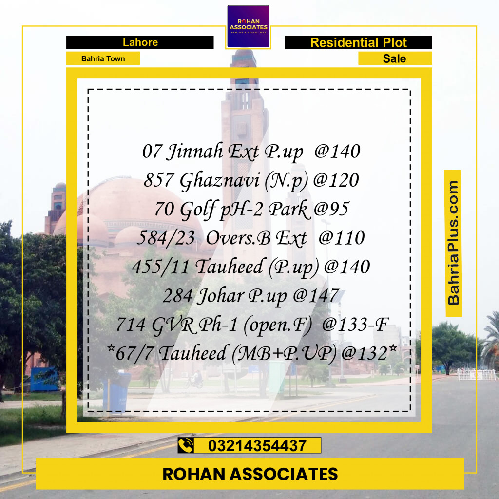 Residential Plot for Sale in Bahria Town, Lahore - (BP-236864)