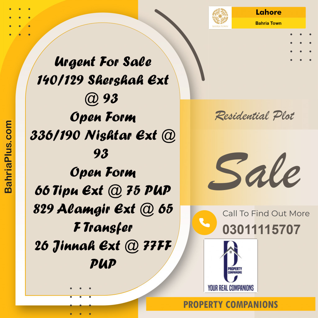 Residential Plot for Sale in Bahria Town, Lahore - (BP-236892)