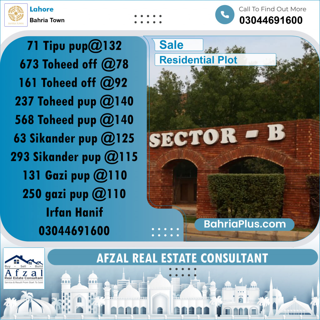 Residential Plot for Sale in Bahria Town, Lahore - (BP-236954)