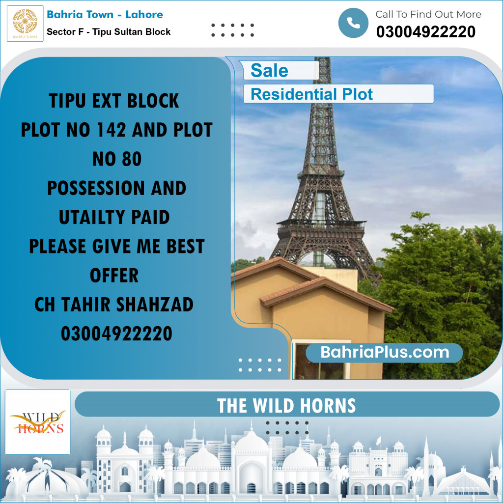 5 Marla Residential Plot for Sale in Sector F - Tipu Sultan Block -  Bahria Town, Lahore - (BP-236998)