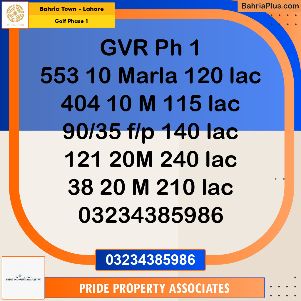 10 Marla Residential Plot for Sale in Golf Phase 1 -  Bahria Town, Lahore - (BP-237034)