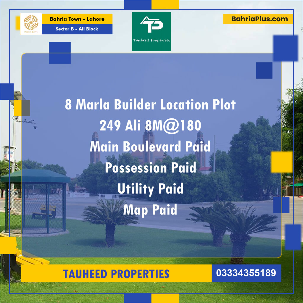 8 Marla Residential Plot for Sale in Sector B - Ali Block -  Bahria Town, Lahore - (BP-237053)