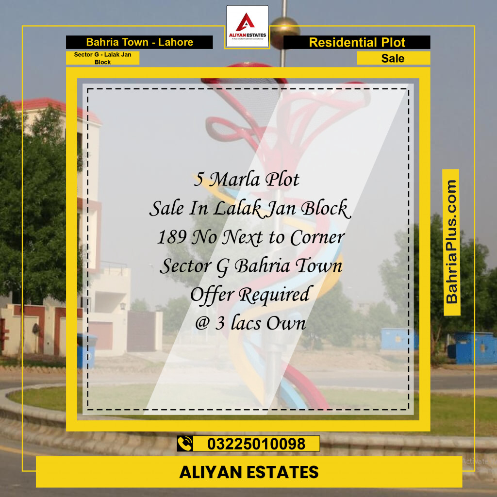 5 Marla Residential Plot for Sale in Sector G - Lalak Jan Block -  Bahria Town, Lahore - (BP-237078)